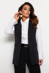 Single Button Woven Finike Fabric Vest With Black Lining Tctaw24yl00017