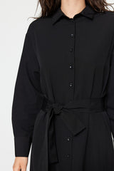 Black Belted Sleeves Cuffed Cotton Woven Shirt Dress Tctss23eb00072