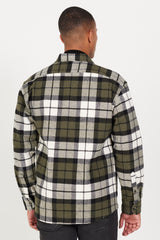 Men's Khaki-ecru Oversize Loose Cut Buttoned Collar Plaid Pattern Lumberjack Winter Shirt Jacket 4a2