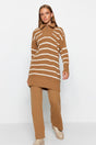 Camel Zipper Detailed Thessalonica Striped Knitwear Bottom-top Suit Tctaw24us00058