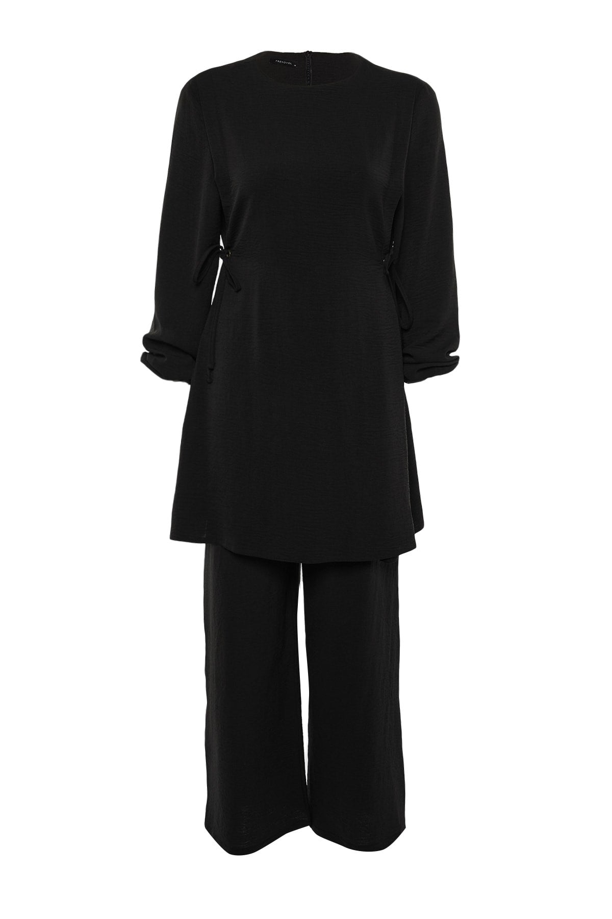 Black Eyelet Drawstring Detailed Aerobin Tunic-pants Suit Tctaw22us0092