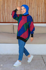 Black Color Striped Balloon Sleeve Knitwear Tunic Imj002308