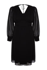 Black Slit Detailed A-line Woven Dress Tbbaw24ah00040