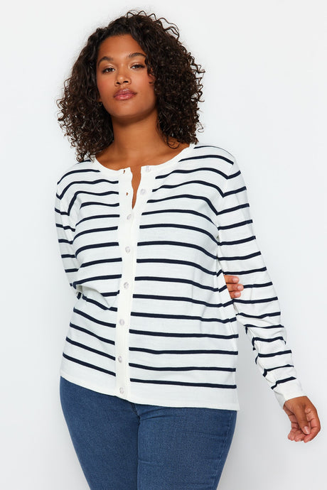 Ecru Striped Knitwear Cardigan Tbbaw24av00028