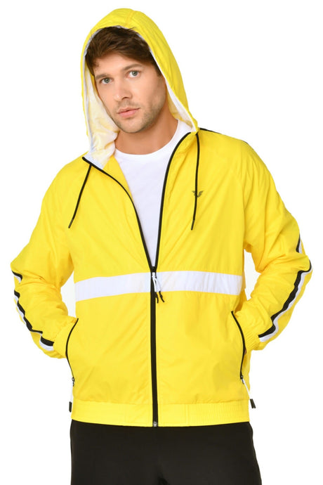 Men's Yellow Hooded Pocket Zipper Casual And Sport Solid Color Tracksuit Top Slim Coat 8406 Tb21ml06