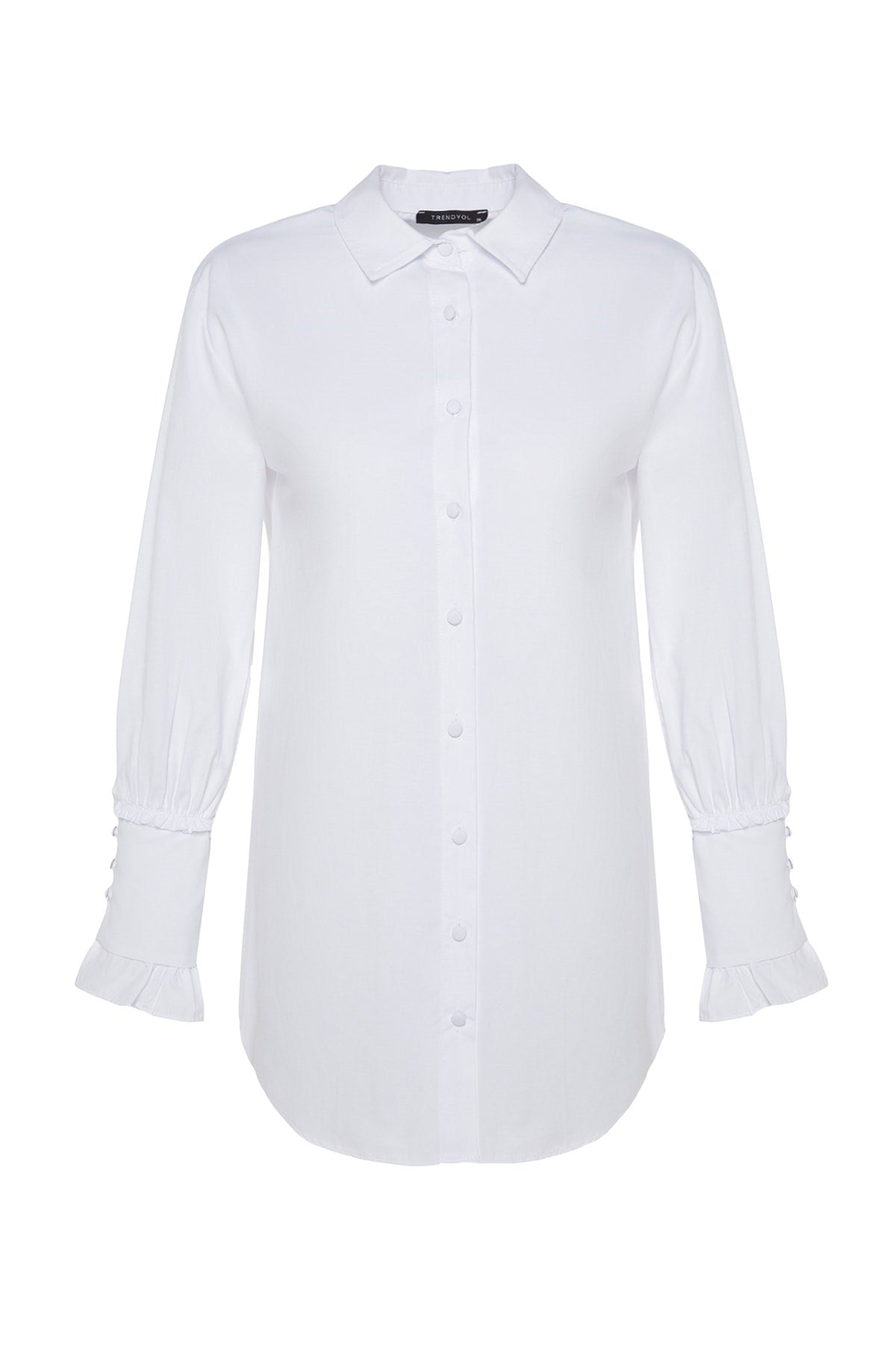 White Ruffle Detailed Cotton Woven Shirt Tctaw24tg00016