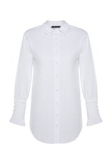 White Ruffle Detailed Cotton Woven Shirt Tctaw24tg00016