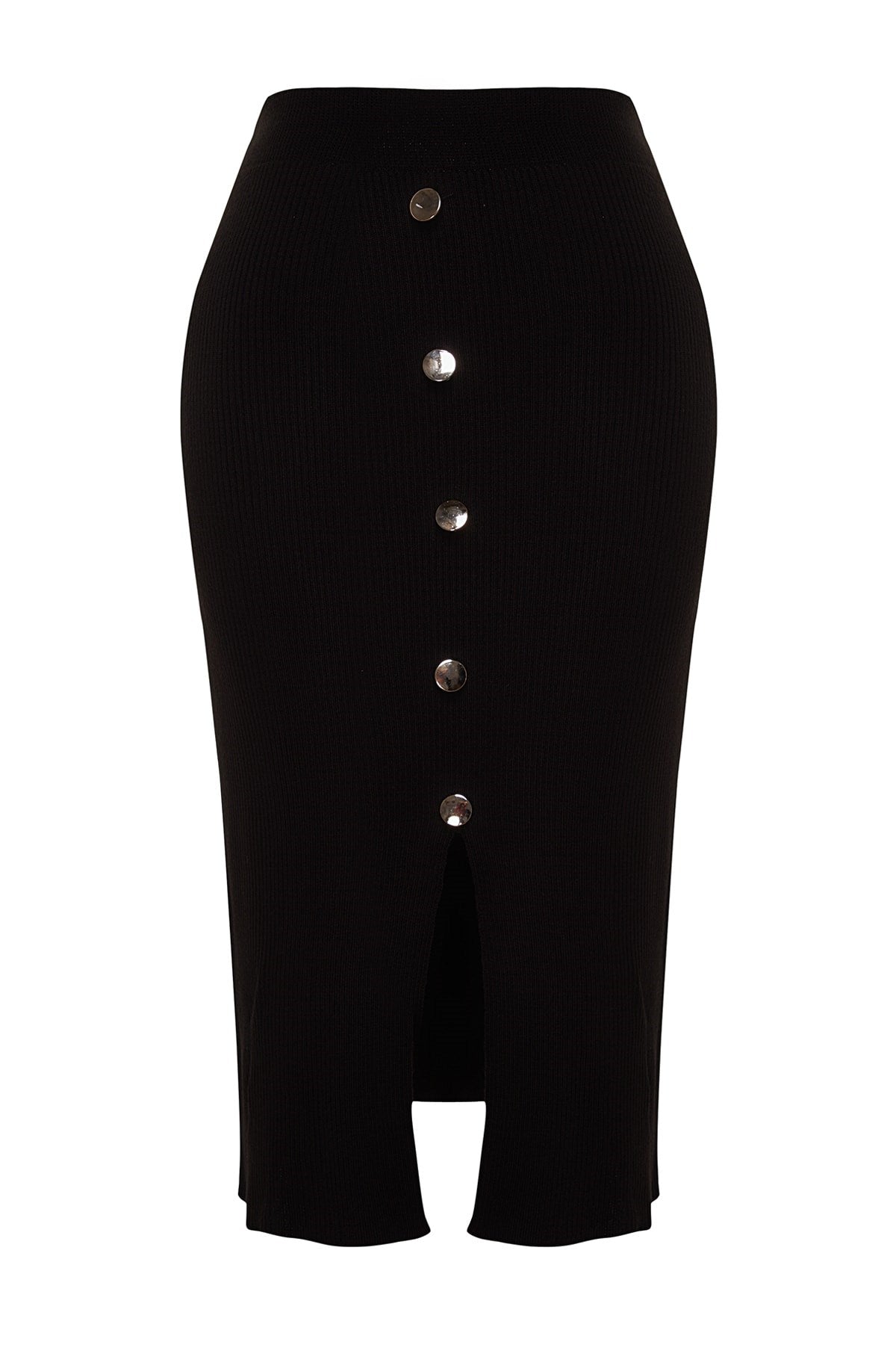 Black Gold Button Detailed Ribbed Knitwear Skirt Tbbaw24az00000