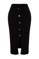 Black Gold Button Detailed Ribbed Knitwear Skirt Tbbaw24az00000