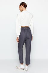 Grey Cigarette Tie Woven Pants Twoaw21pl0316