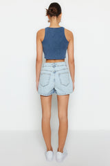 Light Blue Mini Denim Shorts Skirt Twoss23sr00190