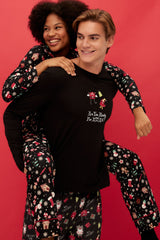 Black Soft Feel Premium Christmas Themed Shirt-pants Knitted Sleepwear Set Thmaw24pt00051