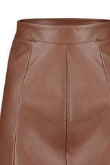 Brown Twill Faux Leather High Waist Mini Knitted Skirt Twoaw24et00154