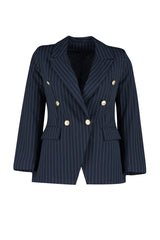 Navy Blue Striped Button Detailed Woven Jacket Tbbaw24ag00027