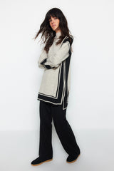 Black Casual Cut Knitwear Striped Tunic-pants Bottom-top Suit Tctaw24us00057