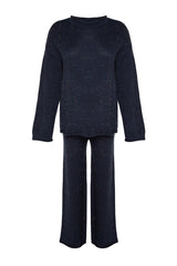 Navy Blue Knitwear Bottom Top Suit Tbbaw24cp00008