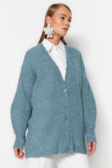 Blue V Neck Knitwear Cardigan Tctaw24th00007