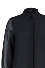 Black Long Sleeve Buttoned Chiffon Woven Shirt Tbbaw23ax00004