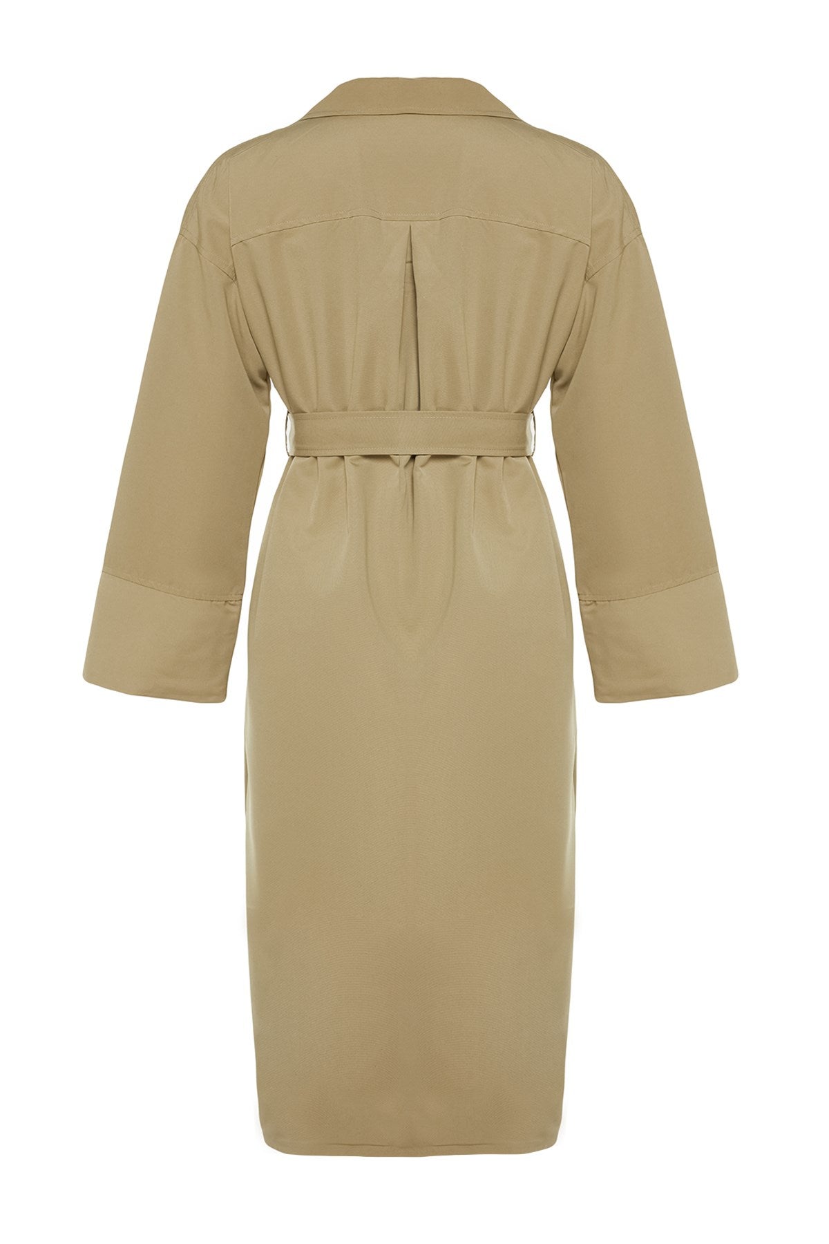 Beige Oversize Wide Cut Belted Sleeve Detailed Pockets Water Repellent Long Trench Coat Twoaw24tr000