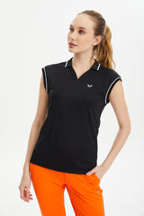 Women's Black Quick Drying Lightweight Training Polo Collar Low Sleeve Tennis Sports T-shirt 0652 Tb