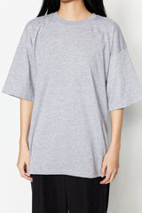 Grey Melange Premium Oversize/wide Pattern Crew Neck Knitted T-shirt Twoss23ts00040