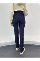 Navy Ribbed Palazzo Pants 3963