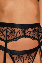 Black Embroidered Lace Garter Lingerie Set Thmaw24cc00016