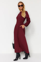 Burgundy Waist Detailed Woven Dress Tctaw24eb00093