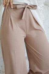 Loose Scuba Pants With Waist Belt - Milk Coffee Tyctpy447n169114014519058