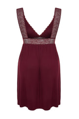 Burgundy Knitted Lace Nightgown Tbbss22gc0050