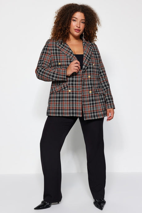 Multicolor Plaid Pattern Jacket Tbbaw24ag00014