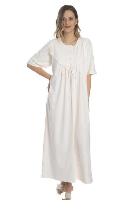 Women Cotton Short Sleeve Combed Nightgown 9008 Akala9008