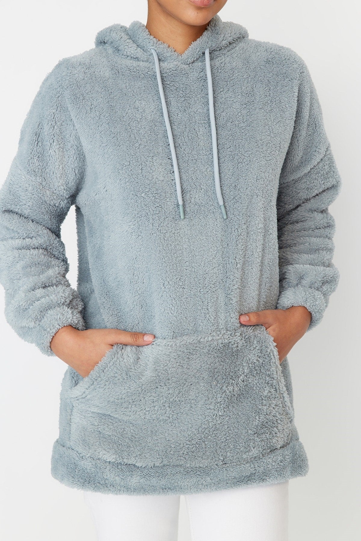 Outdoor Mint Hooded Plush Knitted Sweatshirt Tctaw22tw0047