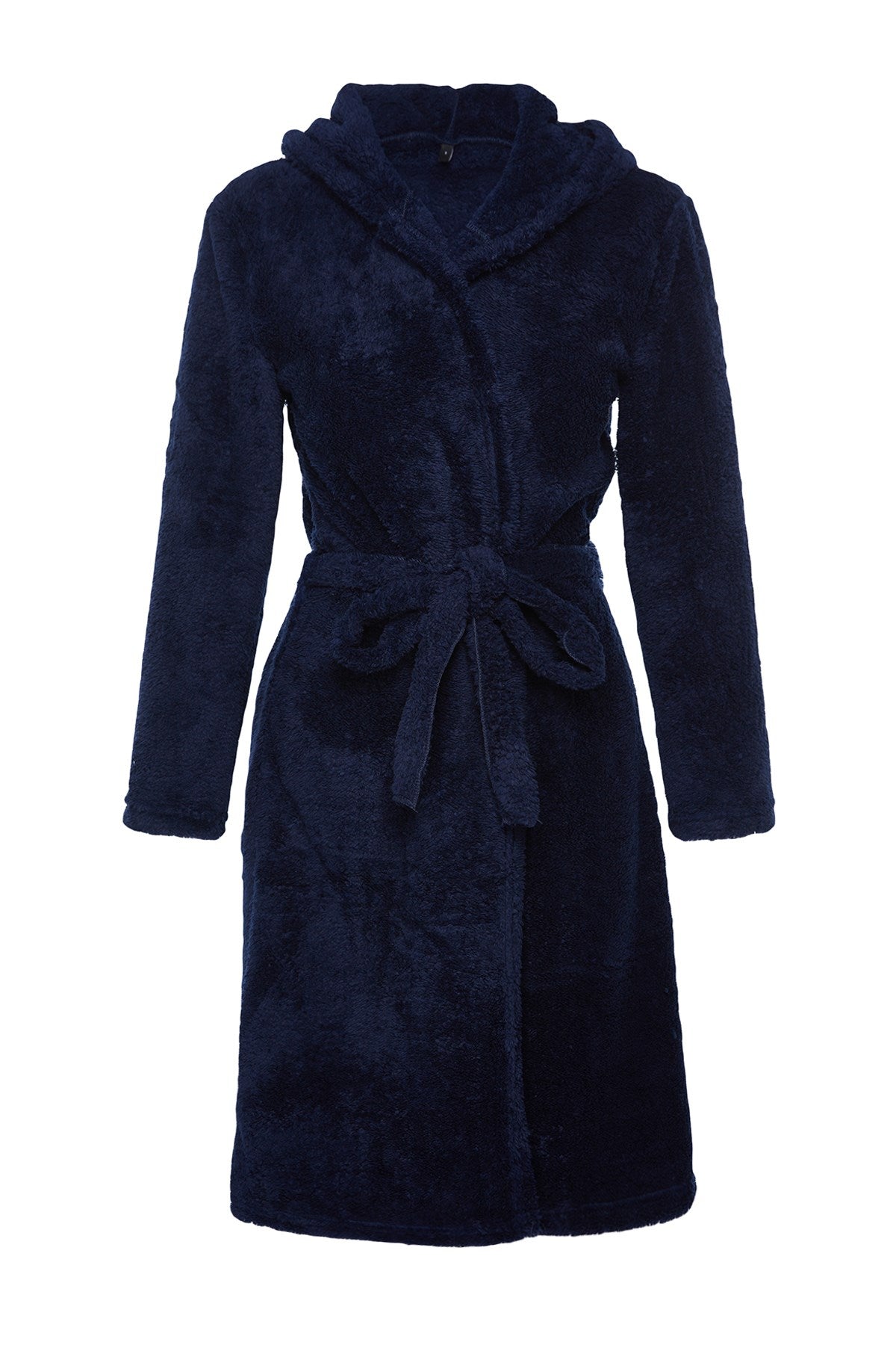 Navy Blue Wellsoft Back Detailed Hooded Knitted Dressing Gown Thmaw24sb00024