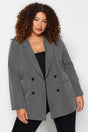 Grey Double Breasted Closure Lined Blazer Jacket Tbbaw24ag00003