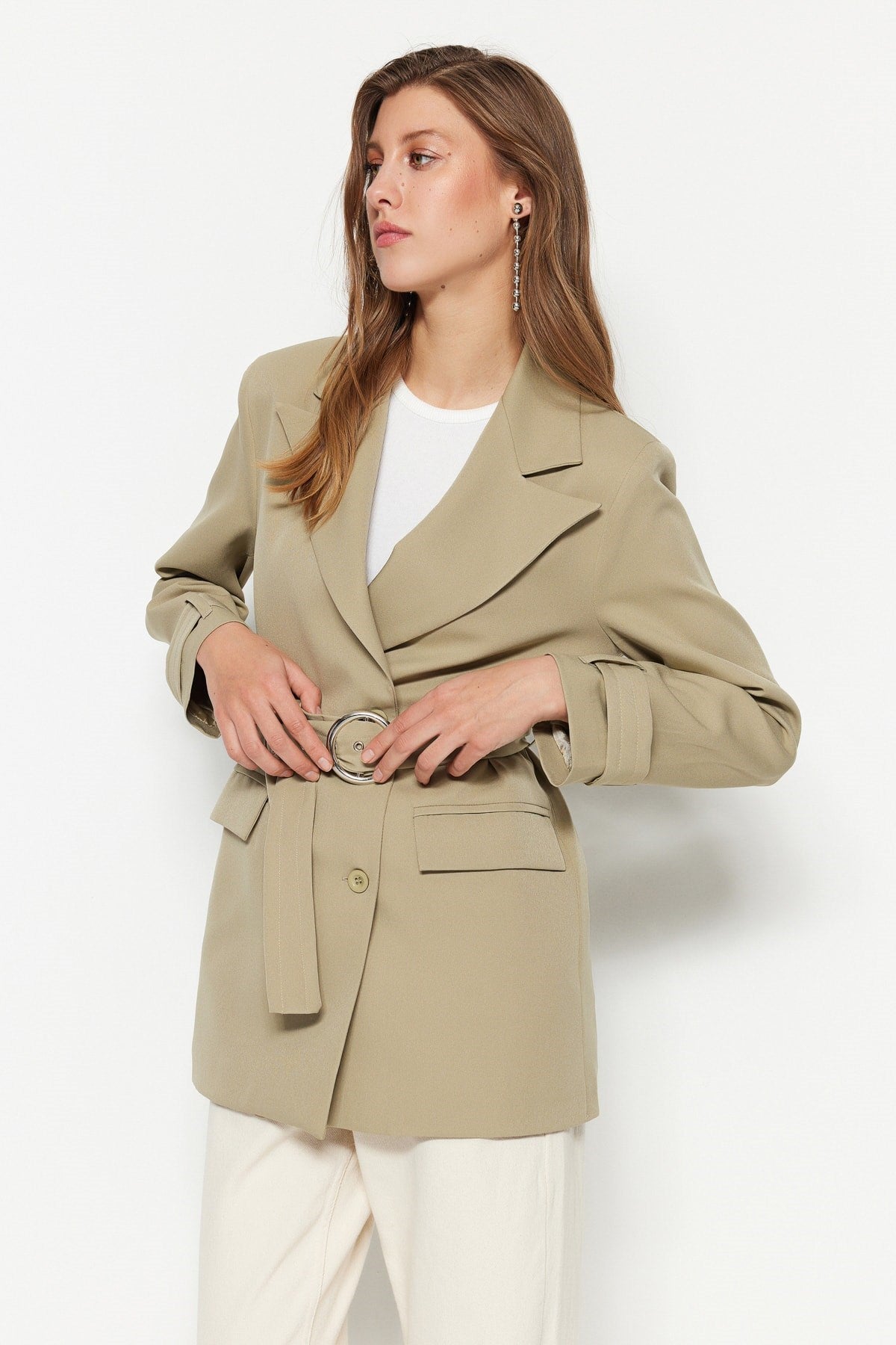 Khaki Regular Lined Baggy Detail Blazer Jacket Twoss23bc00088