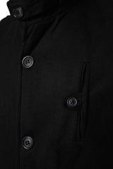 Black Mens Slim Fit Slim Fit Solid Collar Cache Coat Tmnaw24kb00006