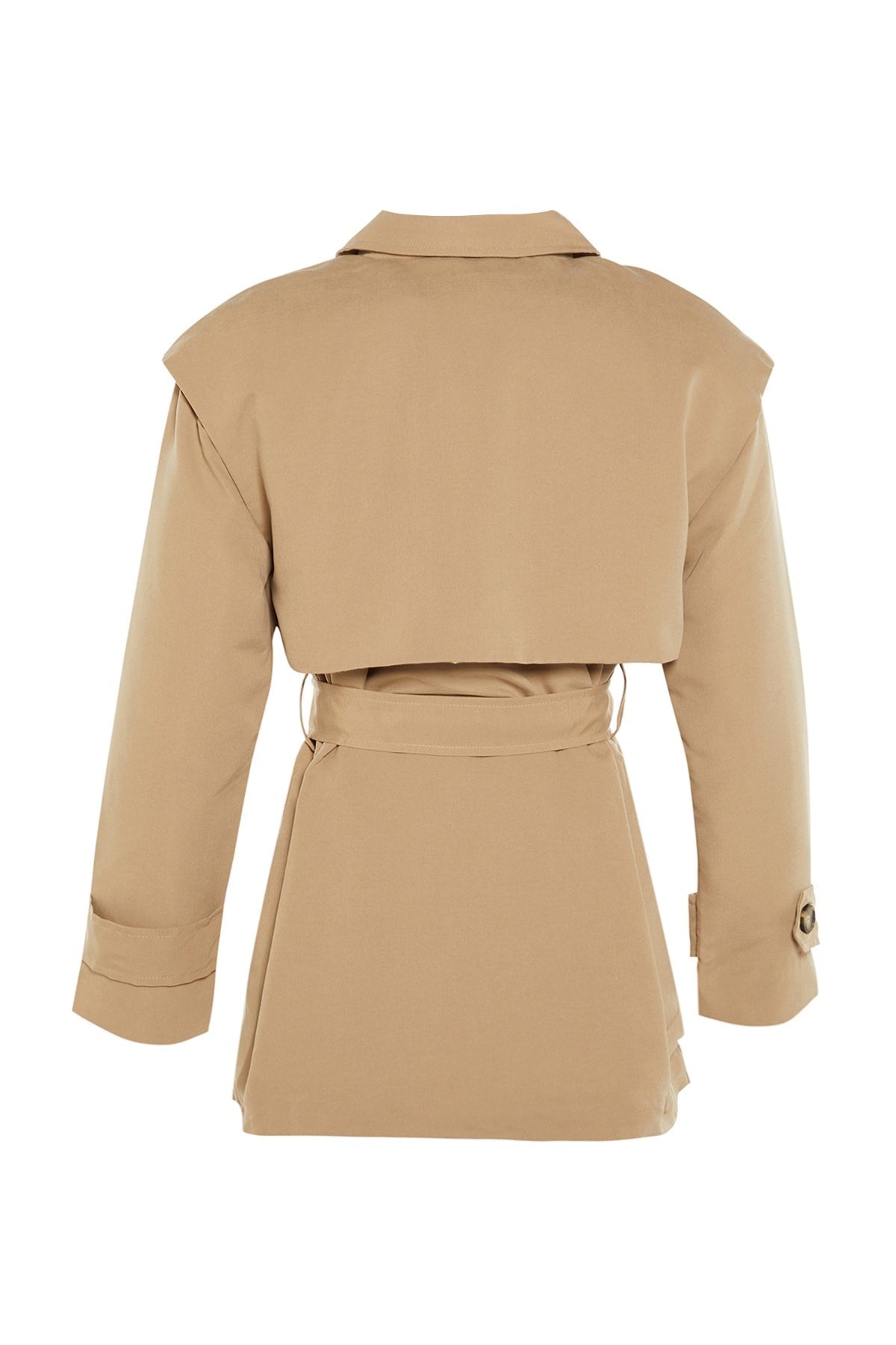 Beige Belt With Wide Shoulder And Windbreaker Detail Trench Coat Twoss22tr0042