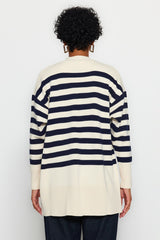 Stone Navy V Neck Striped Knitwear Cardigan Tctaw24th00034