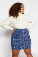 Blue Plaid Pattern Skirt Tbbaw24az00003