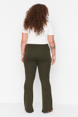 Khaki High Waist Flare Knitted Pants Tbbss22pl0299