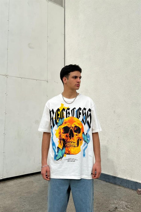 Immortal Back Printed White Oversize T-shirt Flaw-067-005-011