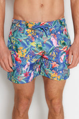 Navy Blue Men's Standard Size Floral Patterned Swimsuit Marine Shorts Tmnss23ds00023