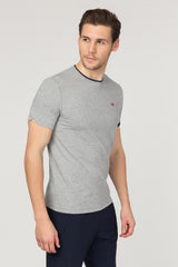 Men's Grey Knitted Cotton Crew Neck Basic Solid Color Short Sleeve Sport&casual T-shirt 2374 Tb18ma0