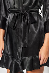 Black Flywheel Detailed Satin Woven Dressing Gown Thmaw24sb00010