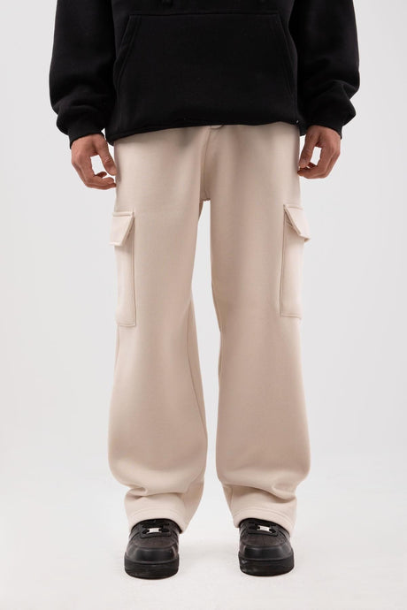 Beige Sweatpants With Cargo Pockets Flaw-200-004-001