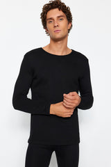 Black Men's Cycling Collar Long Sleeve Thermal Underwear Tmnaw24ts00002