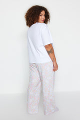 Pink Printed Knitted Pajama Set Tbbaw24ai00023