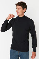 Navy Blue Men's Slim Fit Half Turtleneck Basic Knitwear Sweater Tmnaw23kz00274