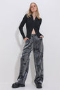 Women's Black Waist Elastic Batik Pattern Metallic Palazzo Pants Alc-x11409